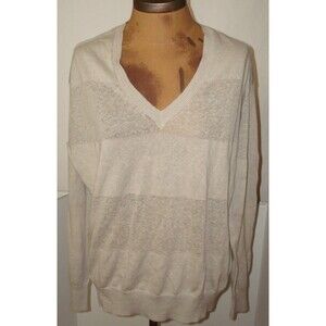 NWT New Womens Gap Sweater Sheer Striped S Khaki Beige Tan LS Linen Cotton